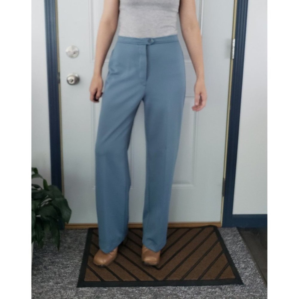 70s Blue Pleated Polyester‎ Trousers